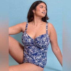 Blue Floral Women Swim One Piece